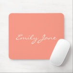Elegant Peach Coral Handwritten Script Name Custom Mouse Pad<br><div class="desc">This custom mouse pad features your name in beautiful handwritten script lettering on a stylish peach coral background. Great gift idea.</div>