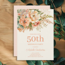 Elegant Peach Cream Floral 50th Birthday