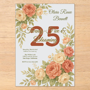 Elegant Peach & Cream Floral Birthday Acrylic Invitations