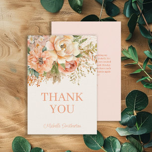 Elegant Peach Cream Floral Birthday  Thank You Card