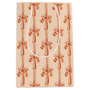 Elegant Peach Faux Satin Ribbon Bow Medium Gift Bag