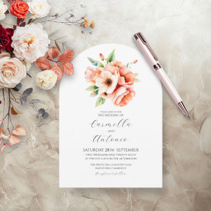 Elegant Peach Floral Arch Wedding Invitation