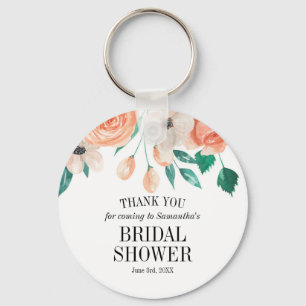 Elegant Peach Floral Bridal Shower Custom Favour Key Ring