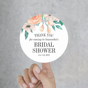 Elegant Peach Floral Bridal Shower Personalised Classic Round Sticker