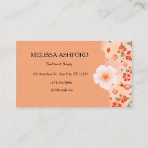 Elegant Peach Floral Business Card Feminine Trad
