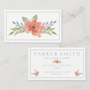 Elegant Peach Floral Business Card Watercolor