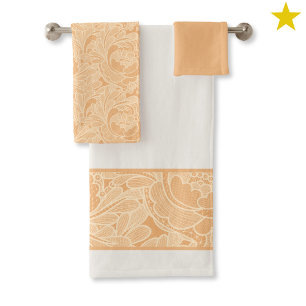 Elegant Peach Floral Crochet Doily Rose Flower Bath Towel Set
