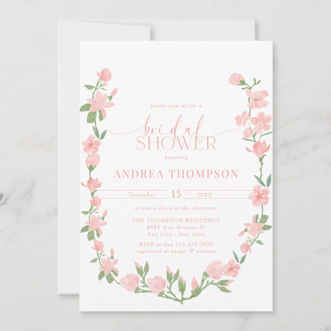Elegant Peach Floral Garden Bridal Shower Invitation (Front)