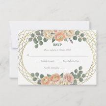 Elegant Peach Floral & Gold Lattice Oval Wedding