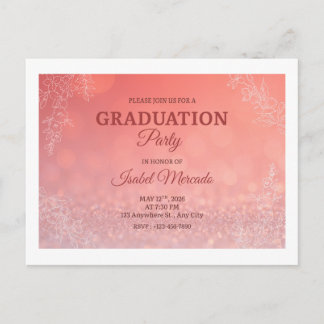 Elegant Peach Floral  Graduation Party  Invitation Postcard