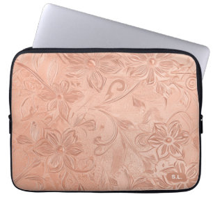 Elegant Peach Floral Laptop Sleeve