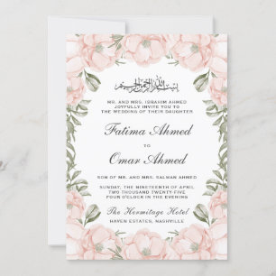 Elegant Peach Floral Leaves Islamic Muslim Wedding Invitation