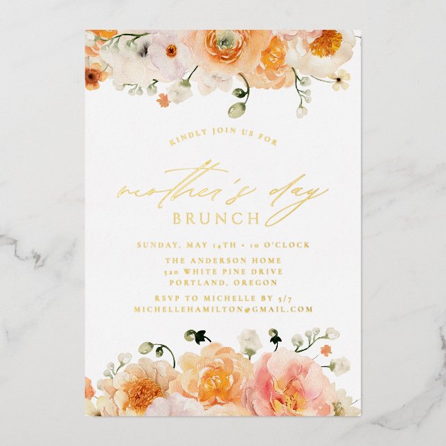 Elegant Peach Floral Mother's Day Brunch (Front)