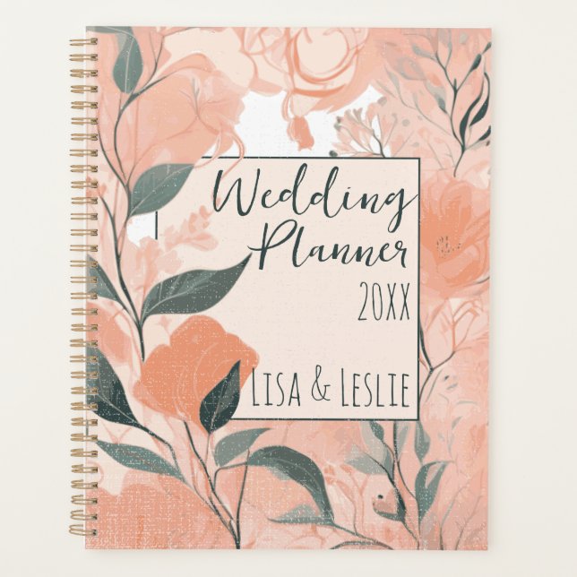 Elegant Peach Floral Personalised Bride Wedding Planner (Front)