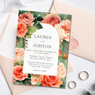 Elegant Peach Floral Rose Wedding Invitation