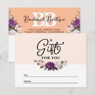 Elegant Peach Floral Shop Gift Certificate Card