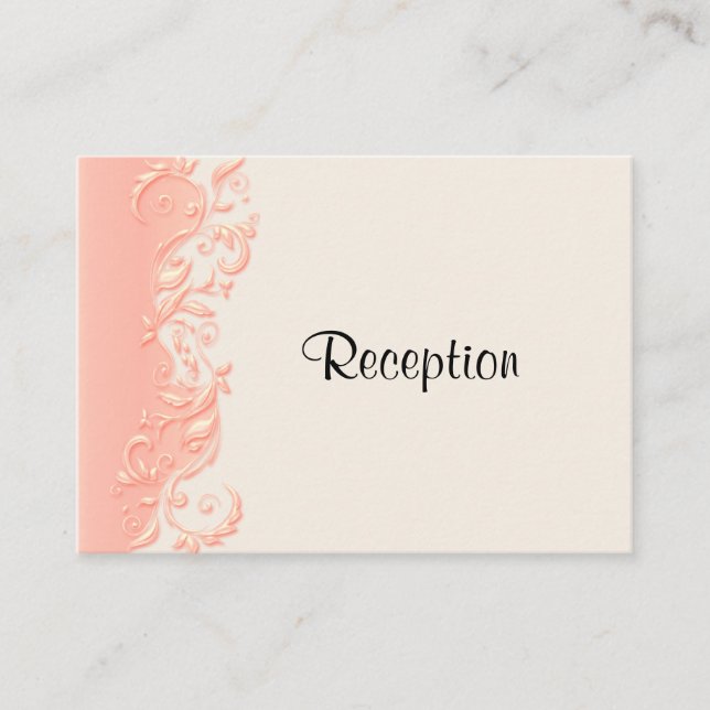 Elegant Peach Floral Swirl  - Reception Enclosure Card (Front)