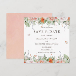 Elegant Peach Floral Watercolor Save the Date