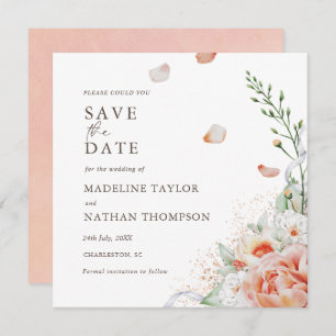 Elegant Peach Floral Watercolor Save the Date