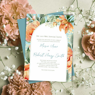 Elegant Peach Floral Wedding Boho Arch Invitation
