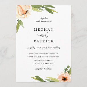 Elegant Peach Floral Wedding Invitation