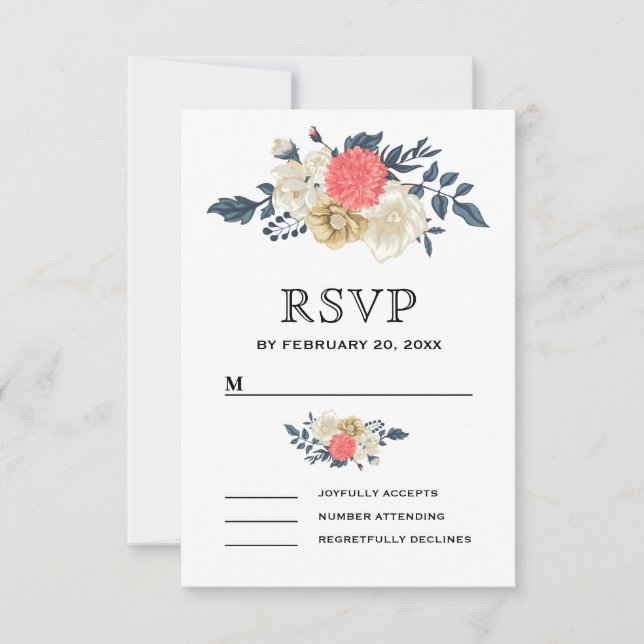 Elegant Peach Floral Wedding RSVP Card (Front)