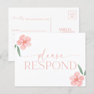 Elegant Peach Floral  Wedding RSVP  Postcard