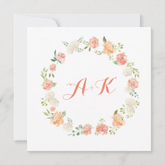 Elegant peach flower Watercolor wedding invitation