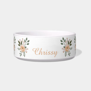 Elegant Peach Flowers Personalised Pet Bowl