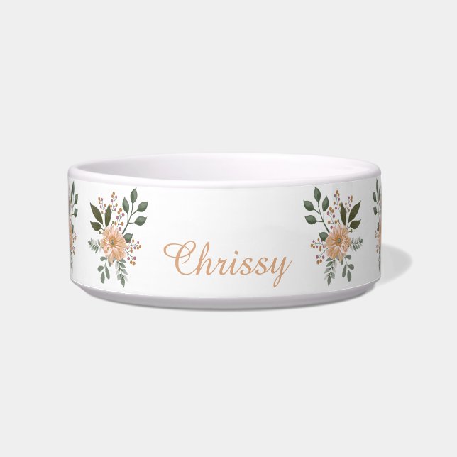 Elegant Peach Flowers Personalised Pet Bowl (Front)