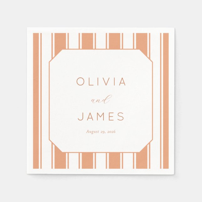 Elegant Peach Geometric Stripes Napkin (Front)