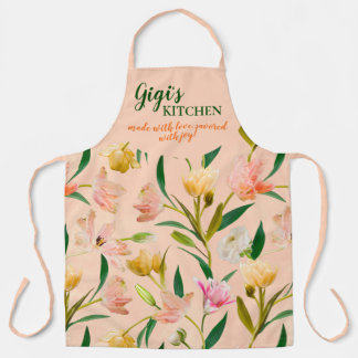 Elegant Peach Gigis Kitchen Spring Floral Pattern Apron