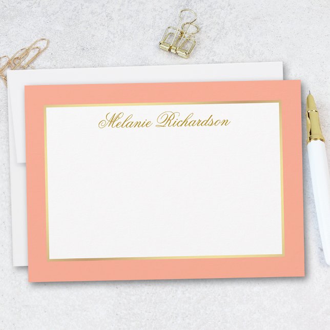 Elegant Peach Gold Frame - Choose Size - Card (Customize to change text color, add more text or to change color of back of card.)