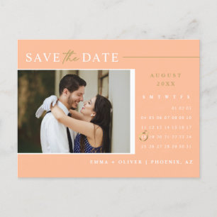 Elegant Peach Gold Save the Date Calendar QR Code Postcard