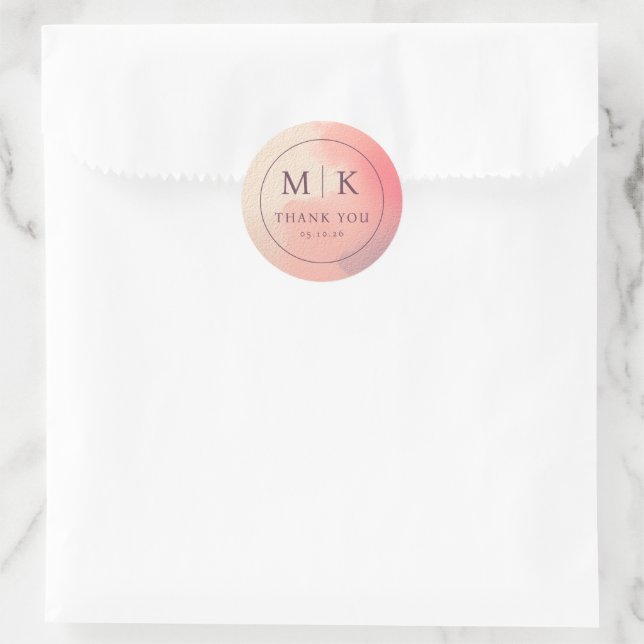 Elegant Peach Gradient Initials Classic Round Sticker (Bag)