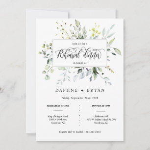 Elegant Peach Green Leaves Rehearsal Dinner Photo Invitation