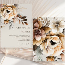 Elegant Peach Grey Brown Watercolor Floral Wedding