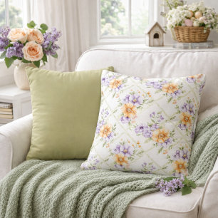 Elegant Peach Lavender & Solid Sage Green Spring Cushion