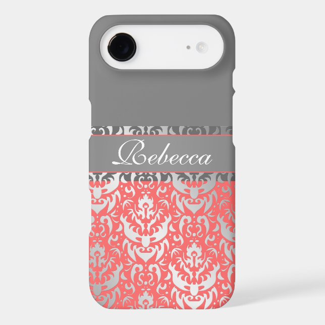 Elegant Peach Lipstick Shimmer Girly Damask Design Case-Mate iPhone Case (Back)