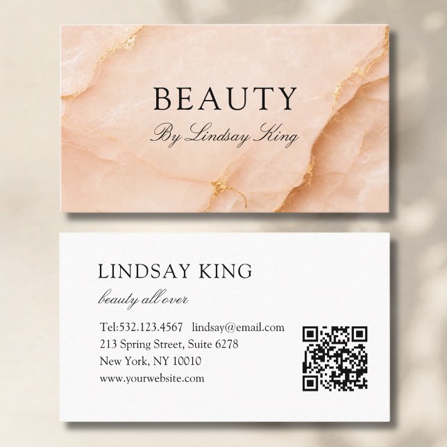Elegant Peach Marble QR Code Business Card (Elegant Peach Marble QR Code Business Card)