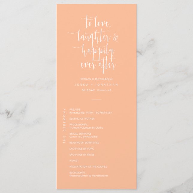 Elegant Peach Minimal QR Code Wedding Flat Program (Front)
