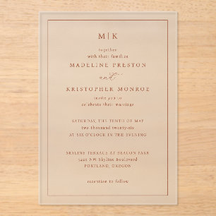 Elegant Peach Minimalist Calligraphy Acrylic Invitations