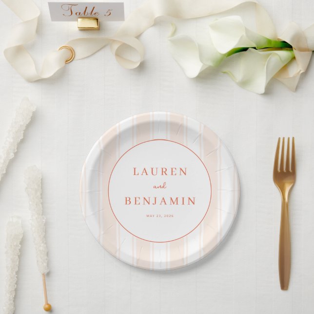 Elegant Peach Minimalist Circle Paper Plate (Wedding)