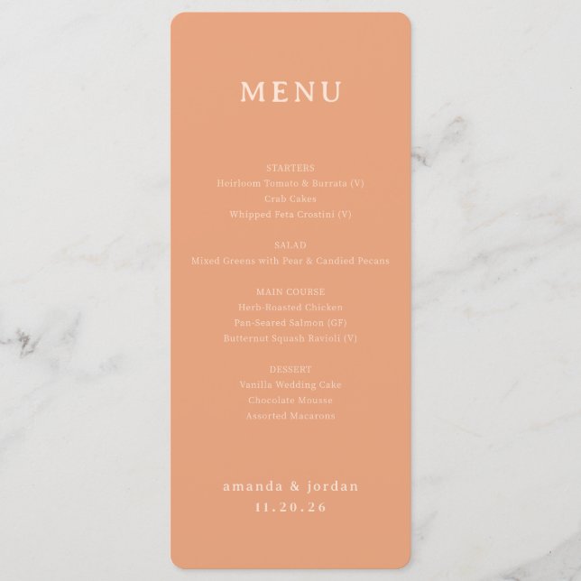 Elegant Peach Minimalist Menu (Front)