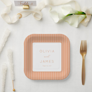 Elegant Peach Minimalist Stripes Paper Plate