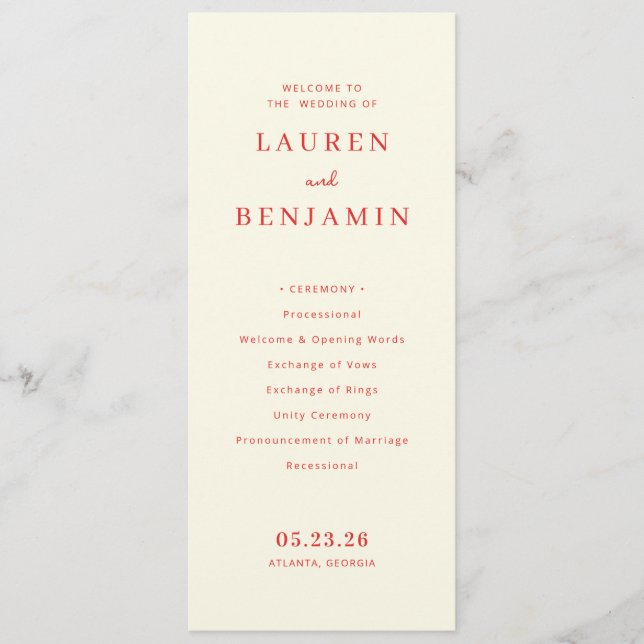 Elegant Peach Minimalist Wedding Ceremony Program (Front)