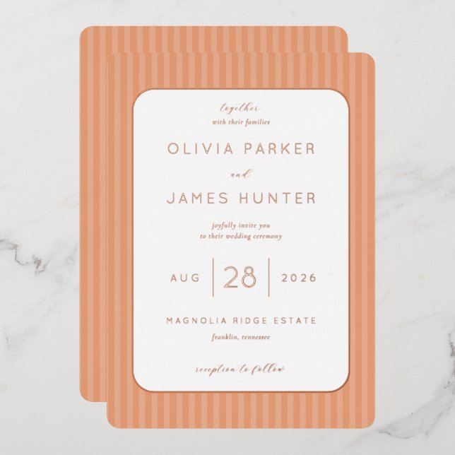 Elegant Peach Minimalist Wedding Invitation (Front/Back)