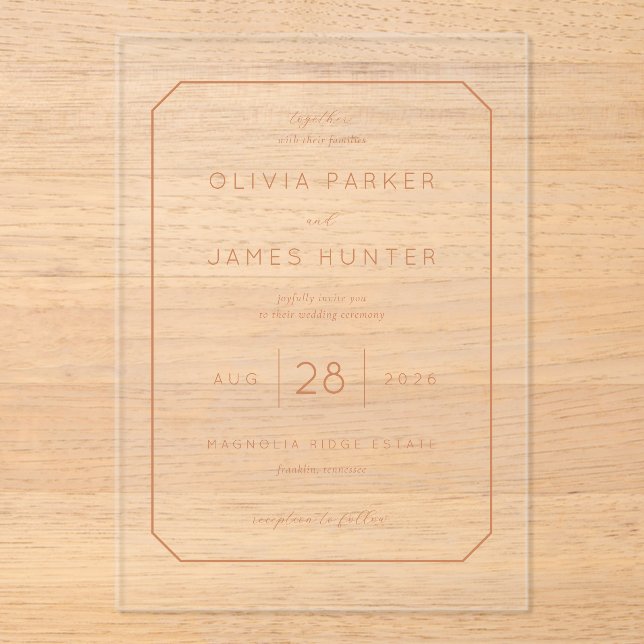 Elegant Peach Minimalist Wedding Invitation (Front)