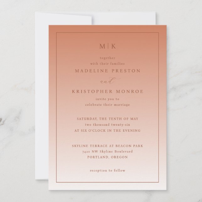 Elegant Peach Minimalist Wedding Invitation (Front)
