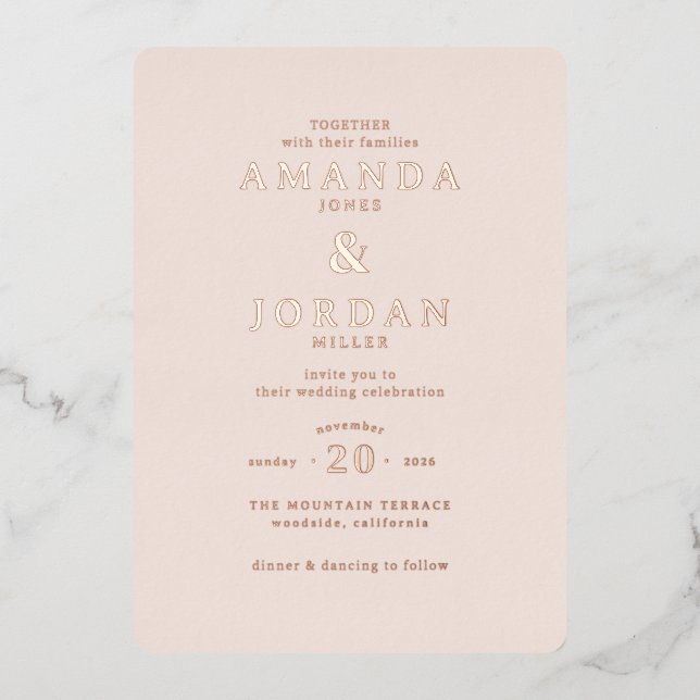 Elegant Peach Minimalist Wedding Invitation (Front)